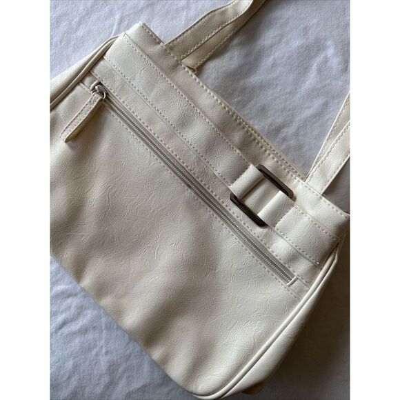 White Handbag Faux Leather Women's Shoulder Purse Zip Pockets‎ vintage style - Picture 2 of 8